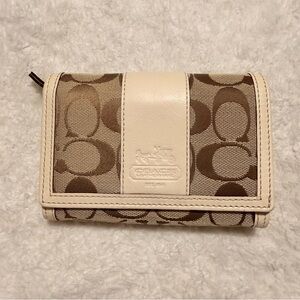Coach Canvas Bifold Wallet in Khaki and Chalk Trim
